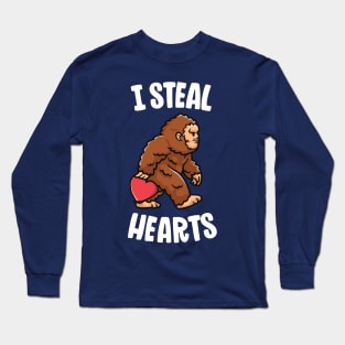 Bigfoot Valentines Day I Steal Hearts Funny Sasquatch Boys Long Sleeve T-Shirt